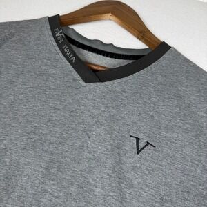Versace 1969 Italia Mens V-Neck T-Shirt Gray Short Sleeve Cotton XL Logo